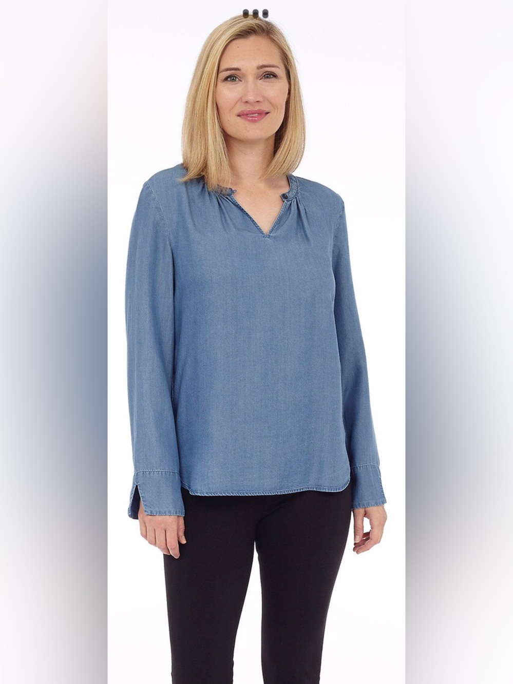 DKR Apparel Medium Wash Sueded Lyocell Top